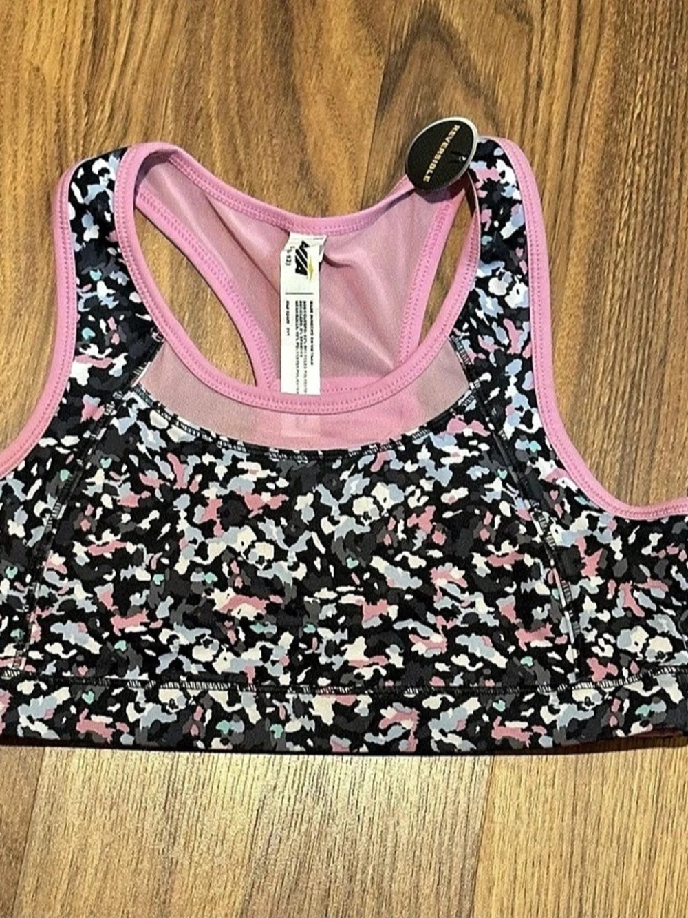 Avia Reversible Abstract Sports Bra Black & Pink Size Large
